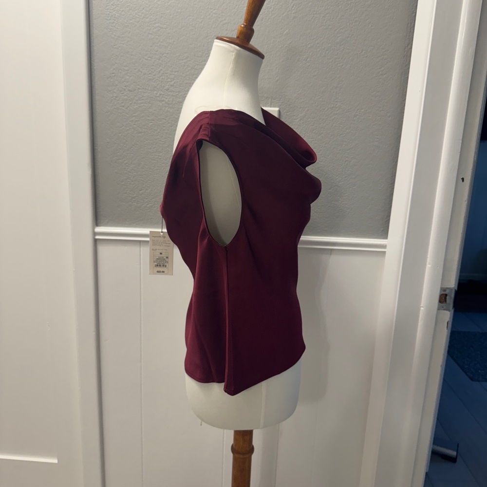 NWT A New Day Elegant Burgundy Women's asymmetrical sleeve Top Size M - Picture 2 of 5